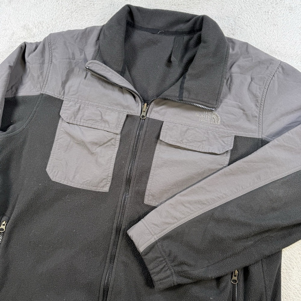 The North Face Jacket Mens XL Black Grey Denali Full Zip Fleece Outdoor Y2K